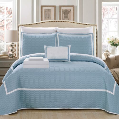 Antoine 8 Piece Quilted Bed in a Bag Sheets Decorative Pillows Shams Blue 