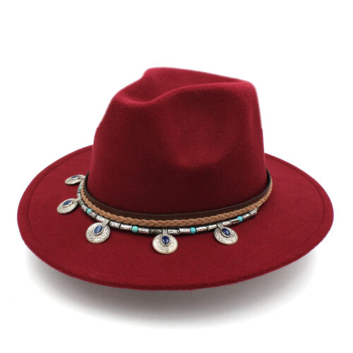 Fashion Chapeau Panama plat large bord Fedora Trilby Jazz Cap Laine mélangée À faire soi-même Bande