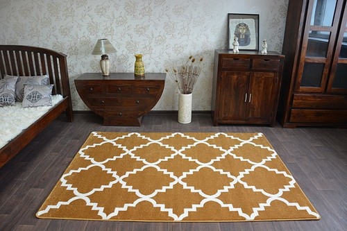 8 Größen Modernen Weich Teppich SKETCH F343 Gold Sahne Trellis Marokkanisc Klee