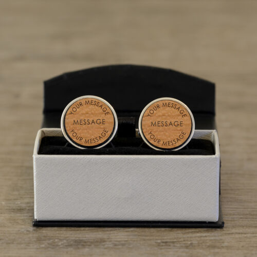Details about  /  Personalised Engraved Wooden Message Round Cufflinks Wedding New Baby Fathers