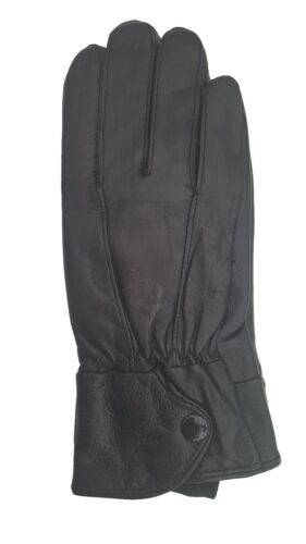 Femmes doux doublé polaire gants en cuir-noir 