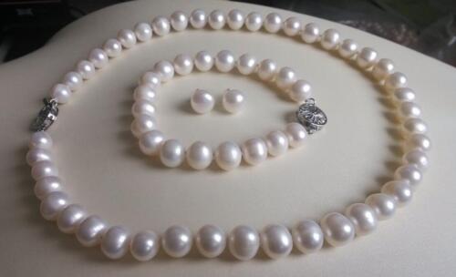 9-10mm Natural White South Sea Pearl Necklace Bracelet Earrings AAA 