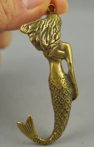 Decorate Fine Collect Chinese Tibet Copper Carve Noble Mermaid Rare Pendant