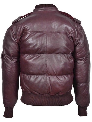 Mens Winter PILOT 6 PUFFER/' cherry Red Hooded Bomber Genuine Real Leather Jacket