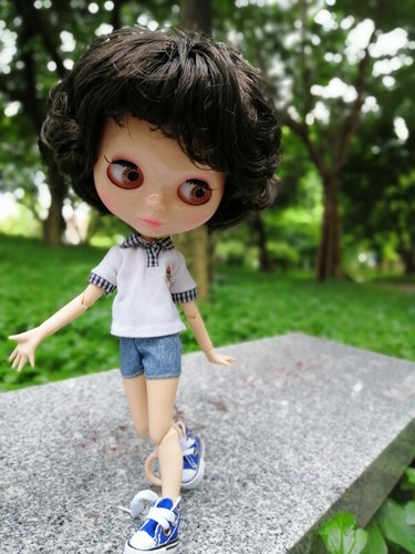 Blythe Nude Doll from Factory Jointed Boy Body Dark Brown Hair Gentleman Doll
