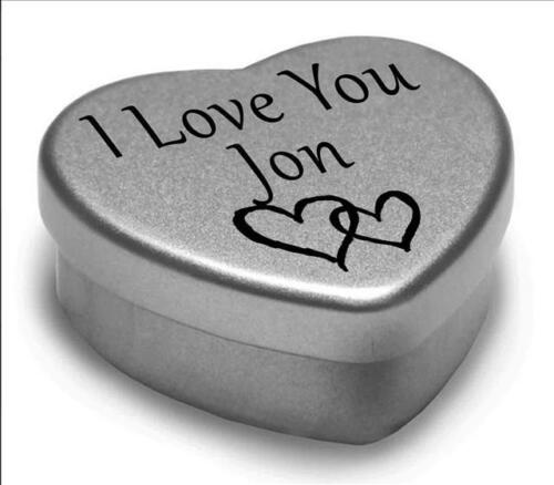 I Love You Jon Mini Heart Tin Gift For I Heart Jon With Chocolates or Mints 