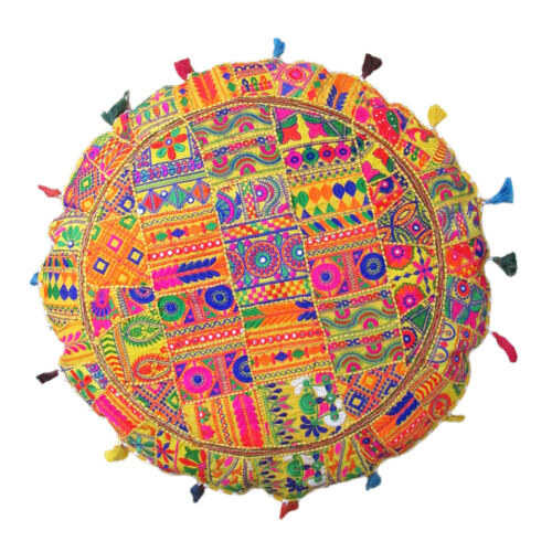 New 32" Round Floor Cushion Cover Pillow Cotton Indian Handmade Patchwork Ethnic 