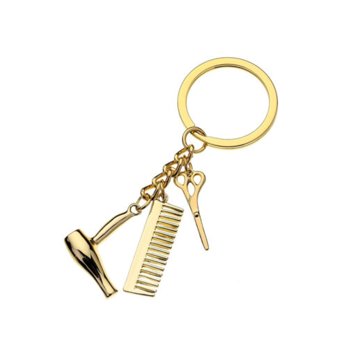Hairdresser Hair Dryer Scissor Comb Keychain Creative Key Ring Jewelry Gifts