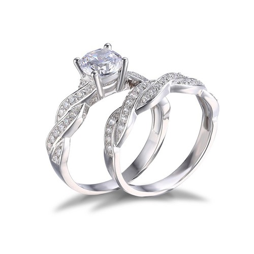Vintage Wedding Jewelry Bridal Princess Zircon Ring Sets Plated Engagement