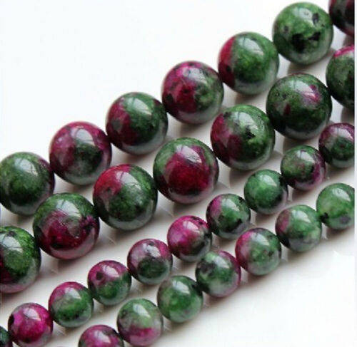 Nouveau 4-12 mm Rouge Vert rubis zoïsite Round Loose Beads 15/" Strand