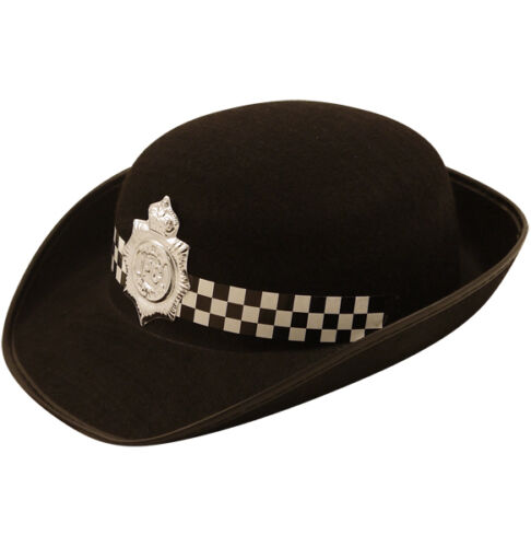 LADIES MES'S POLICE BLACK COPPER ADULT HAT FANCY DRESS PARTY COP CAP ACCESSORY 
