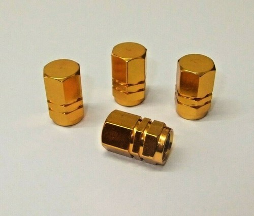 4 X Metal Oro De Calidad Neumático Válvula Polvo Hexagonal Tapas Para Autos Motos Camionetas Ciclomotores