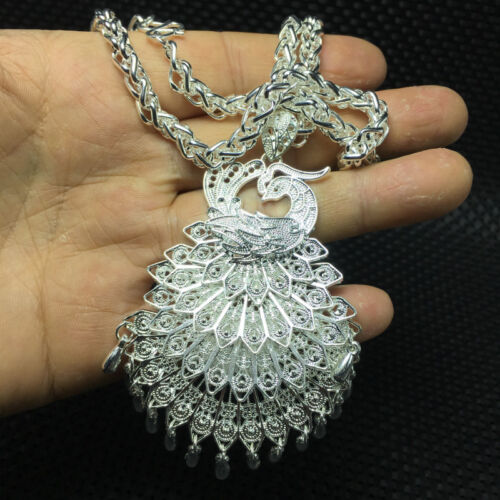 Details about  /  China/'s miao Tibetan Silver Attractive handmade peacock pendant /& necklace