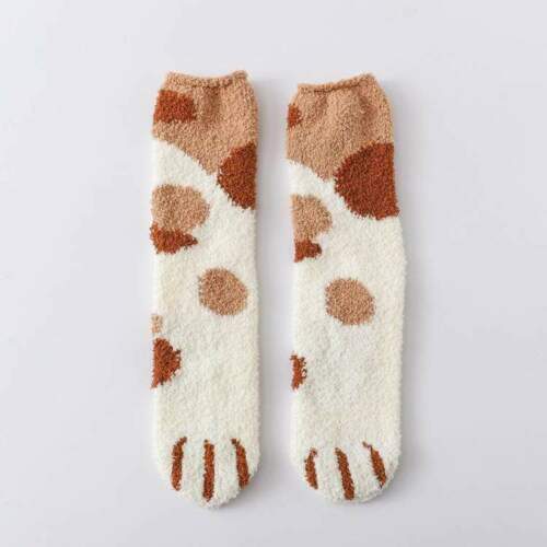 Winter Fluffy Cat Claws Floor Sleep Slipper Socks Plush Coral Fleece Hosiery-WI