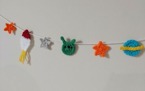 Space Rocket Star Planet Bunting Garland Crochet Handmade Decor Gift Nursery