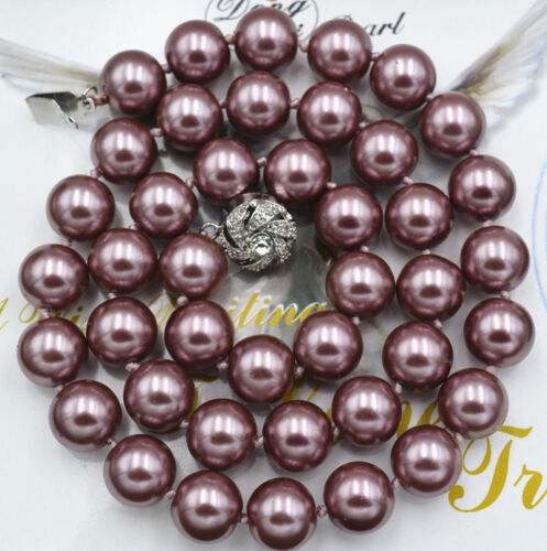 20inch  Pretty 10mm Dark Purple  south sea shell pearl necklace AAA+