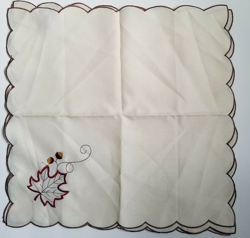 New Harvest Season Embroidered Fabric Napkins Fall Leaves Thanksgiving Set Of 4