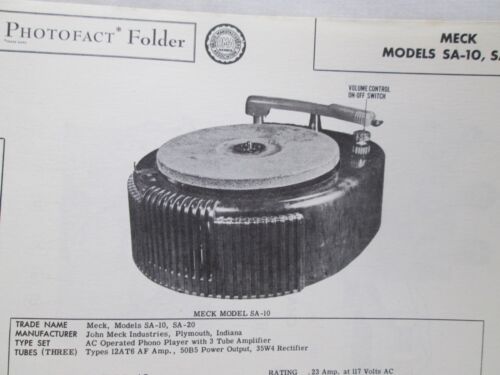 Details about  / Vintage Sams Photofact Folder Radio Parts Manual Meck SA-10 SA-20 Record Player
