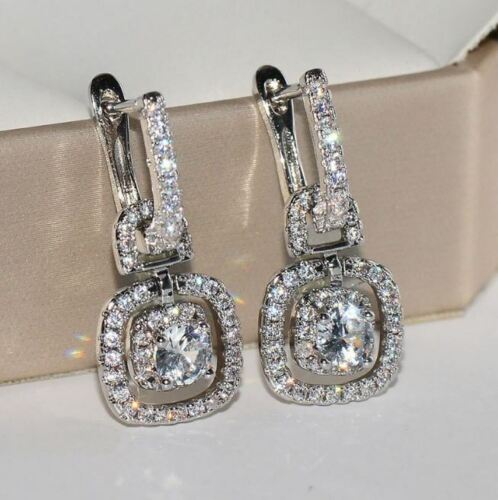 Details about   Real 14kt w/Rhodium Dangle Leverback Earrings