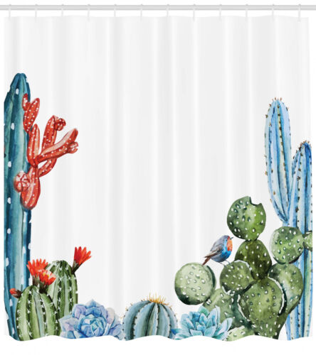 Details about   Vintage Shower Curtain Cactus Flowers Birds Print for Bathroom 