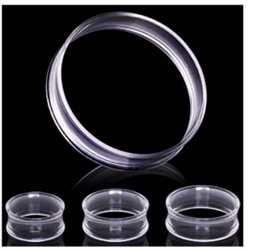 PAIR CLEAR ACRYLIC LIGHTWEIGHT EAR PLUGS Size 2g-2/" DOUBLE FLARED THIN TUNNELS