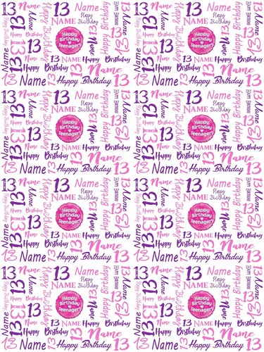 13th Teenager Birthday Personalised Gift Wrapping Paper Choose Colour ADD A NAME