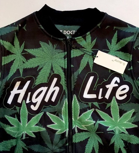 40 MARIJUANA ERBA CANNABIS Zip Felpa Taglia M RRP £ 28