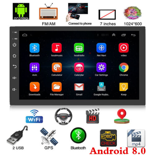 Android 8.0 7/" 2 DIN Quad Core Car GPS Bluetooth Stereo Radio FM MP3 MP5 Player