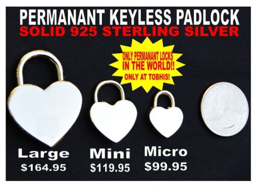 PERMANENT 925 Sterling Silver Working Heart Padlock Lock BDSM Bondage Collar