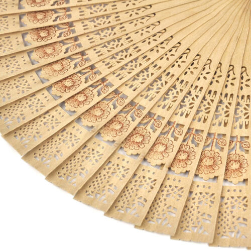 Chinese Folding Bamboo Original Wooden Carved Hand Fan fit Wedding Party TR