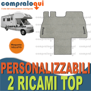 TAPPETINI AUTO VELLUTO BEIGE PER FIAT DUCATO CAMPER 02-06 2 RICAMI TOP