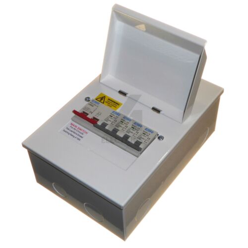 MCB Choice Metal Consumer Unit 100 Amp Isolator 4 Way House Garage Shed