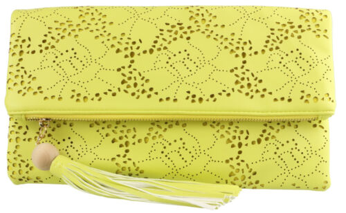 Flowers Laser Cut Folded Faux Leather Clutch Bag Retro Wedding Prom Party Events