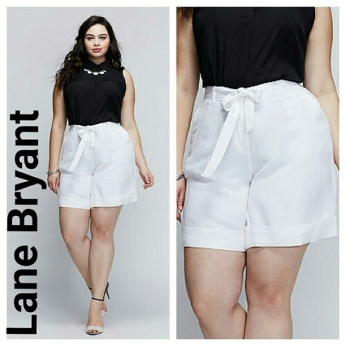 Lane Bryant Women's White Linen Blend Tie Belt Shorts Size 26/28 