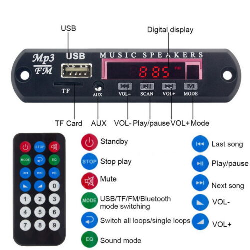 Remote Car Bluetooth Wireless MP3 Decoder Board Audio Module USB  FM Radio LO