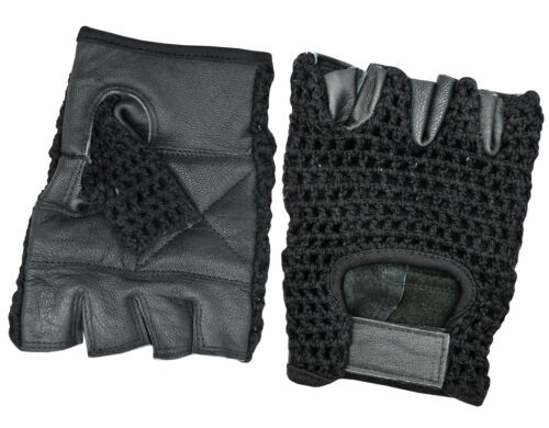Gloves Weight Lifting Leather Crochet Back Padded Fingerless Gym Fitness Glove 