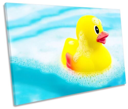 Yellow Rubber Duck Bathroom SINGLE CANVAS WALL ART Print Picture Grey