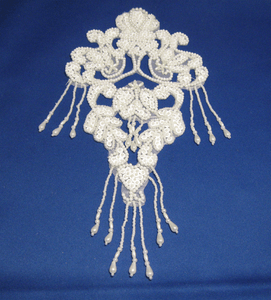 WHITE CROWN BRIDAL PEARL SEQUIN BEADED APPLIQUE 2247-WD
