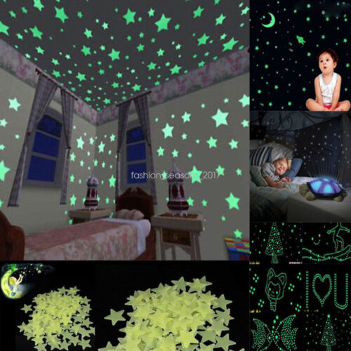 1000PCS 3D Stars Moon Stickers Glow In The Dark Bedroom Wall Room Decor .