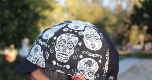 CYCLING CAP ONE SIZE  SKULL GLOW IN THE DARK 4 PANELS HANDMADE IN USA COTTON 