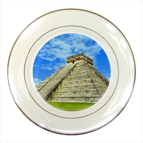 Chichen Itza Mayan Civilization Porcelain Plate w// Display Stand