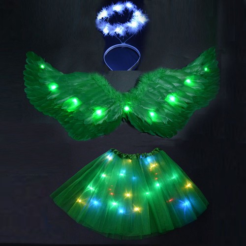 Party LED Light Angel Feather Wings Tutu Halo Photo Prop Stage Show Costume