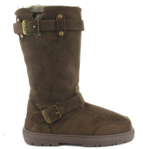 Womens Ladies Warm Ella Biker Buckle Fur Lined Flat Winter Snug Boots Low Heel