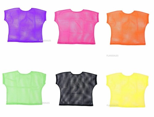 80s Neon Vest Mesh Punk Mod Ladies Fancy Dress Bright Mesh Top