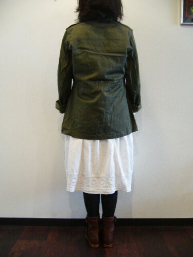Vintage Women's French Air Force 1950s M47 olive khaki jacket coat surplus army 