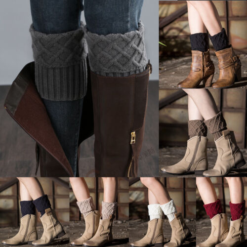 Para mujeres Corto Calcetines al tobillo bota de Crochet Tejido Invierno Calentador de la pierna Puños Toppers