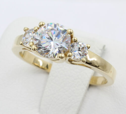 1.50Ct 14K Yellow Gold Trellis Round 3 Stones Wedding Engagement Promise Ring