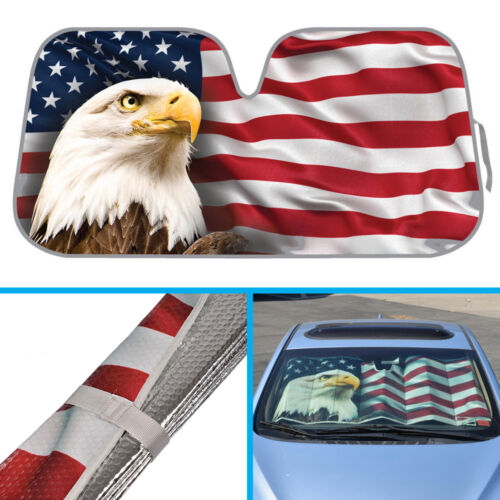 American Eagle Flag Car Sun Shade Auto SUVs Van Reflective Windshield Sunshade