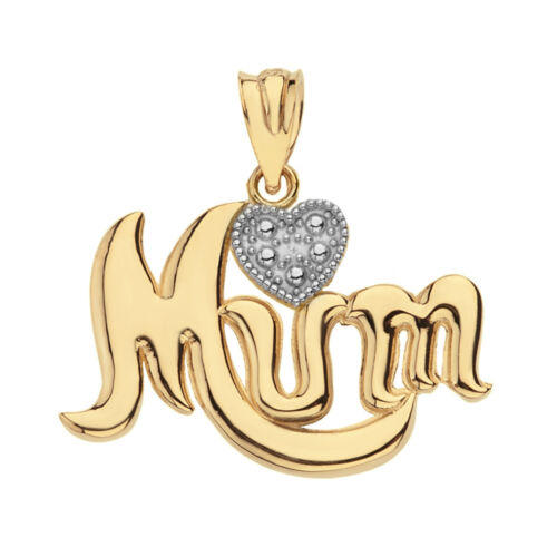Details about  / Solid 14k Yellow Gold Diamond Cursive Mum Rhodium Heart Pendant Necklace