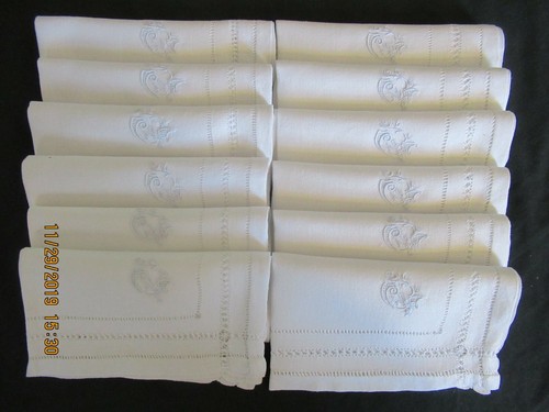 16/" Square 11 Antique Vintage French Luncheon Napkins Monogram AG Approx